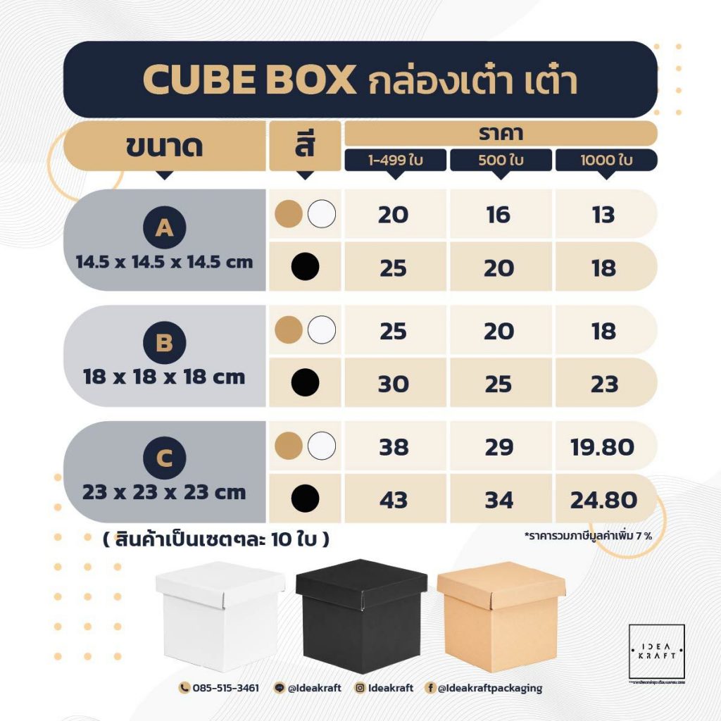 ขนาด สี ราคา กล่องเต๋าเต๋า Cube Box